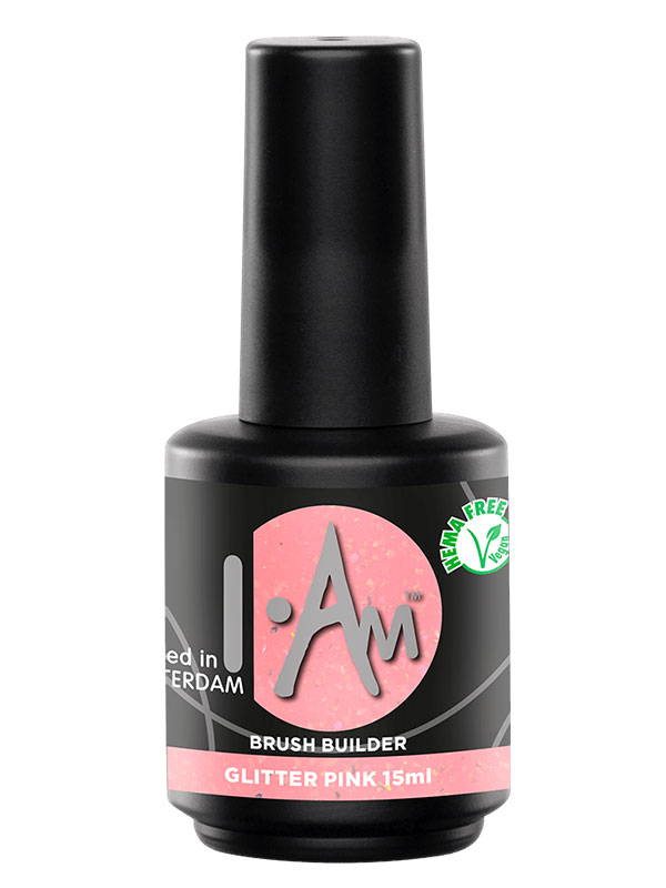 Gradivna baza za nokte I.Am Brush Builder Glitter Pink 15ml