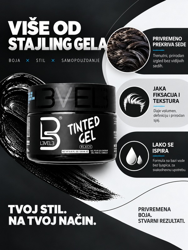 Gel za kosu tonirani crni L3VEL3 250ml