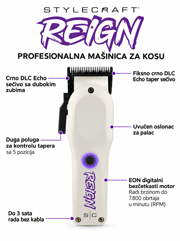 Mašinica za šišanje StyleCraft SC Reign Bela