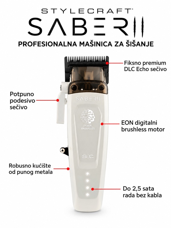 Mašinica za šišanje StyleCraft Saber 2.0 Beli